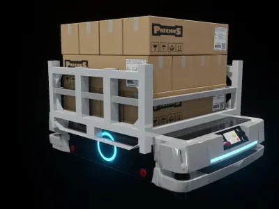 Industrial 3D AGV Trolley - Omron Free low-poly 3D model