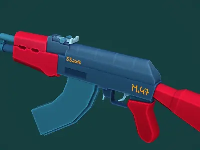 Stylized AK-47 Low Poly Game Ready Low-poly 3D model