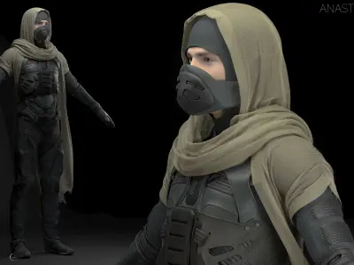 Fremen costume Dune 2021Clo3d Marvelous designer project and OBJ 3D model