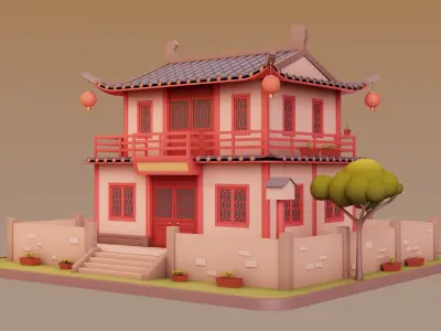Stylized Chinese House 02 Low-poly 3D model