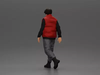 bearded man walking wearing vest sweater gray pants black boots 3D print model