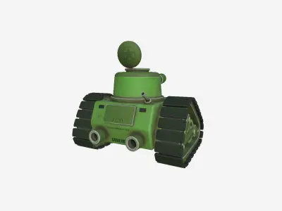 War Tank Cartoon A11 Green Dirt - Military Vehicle Low-poly 3D model