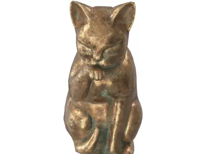 Grooming cat metal statue Low-poly 3D model