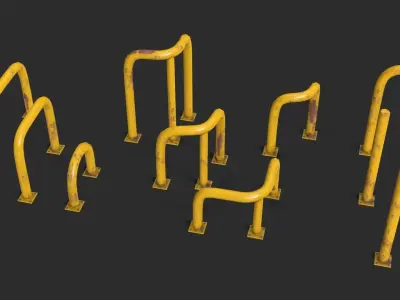 Yellow Fence Prtector Pack Low-poly 3D model