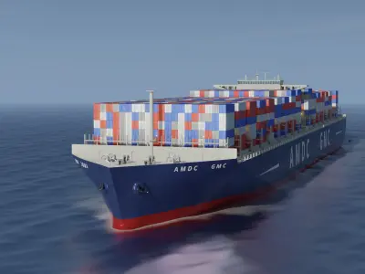 Complete Cargo Ship and Ocean Simulation Low-poly 3D model
