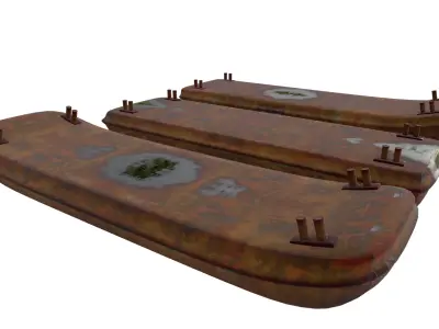 Barges Set three rusty containers Low-poly 3D model