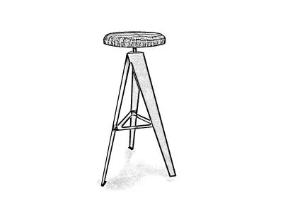 Industrial Wooden Bar Stool - Round Seat Metal Frame 3D model
