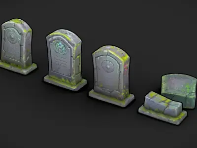 Stylized Gravestones Set Lowpoly Handpainted 3d-model Free low-poly 3D model