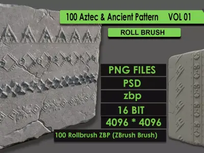 100 aztec and ancient patterns and Roll brushes 3D model