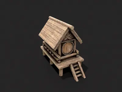 Medieval Wooden Water Tank PBR Low-poly 3D model