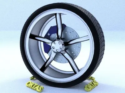 ORTAS CAR RIM 33 GAME READY RIM TIRE AND DISC 3D model