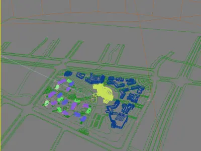 Architecture campus in middle of field 3D model
