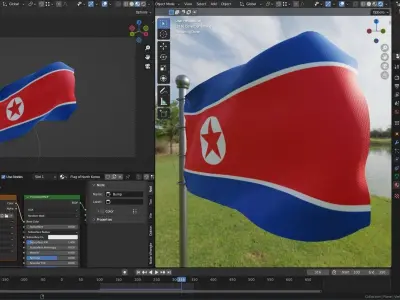 Animated North Korea Flags 3D model
