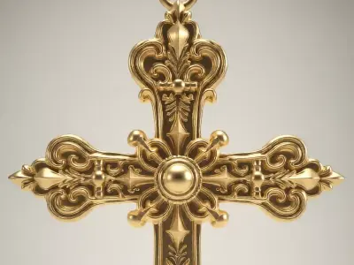 Ornate Baroque Cross Pendant  Vintage Religious Jewelry 3D print model