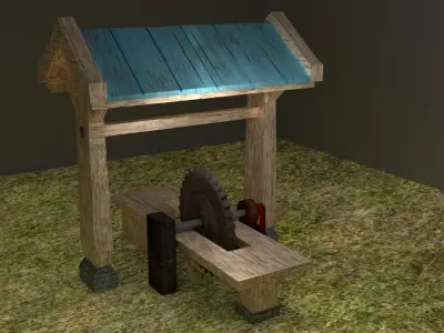 Sawmill wooden bench with wheel Low-poly 3D model