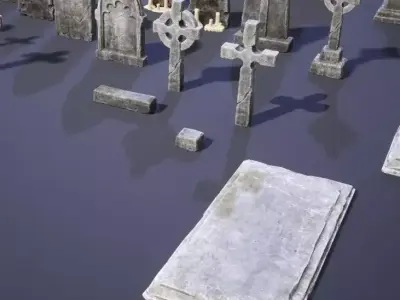 Medieval sarcophagi stone coffins tombstones crosses 3D model