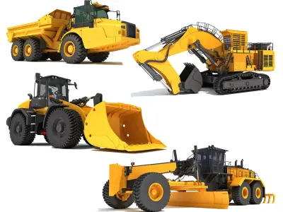 Heavy Construction Machinery Equipment 3D Model Pack