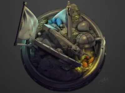 Axe and helm 3D model