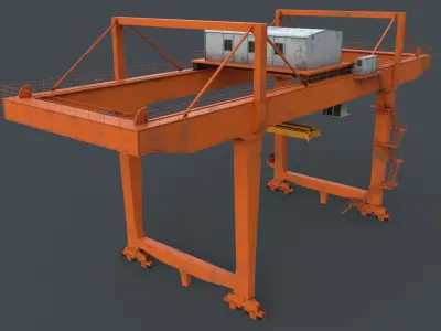PBR Rail Mounted Gantry Crane RMG V2 - Orange Low-poly 3D model