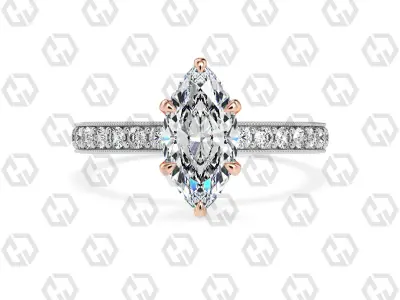 Ring 165 Marquise Shape milgrain pave set ring with Gems 3D print model