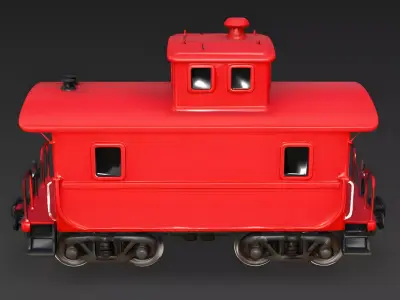 Stylized Cartoon Toy Caboose Red Train 3d model Low-poly 3D model