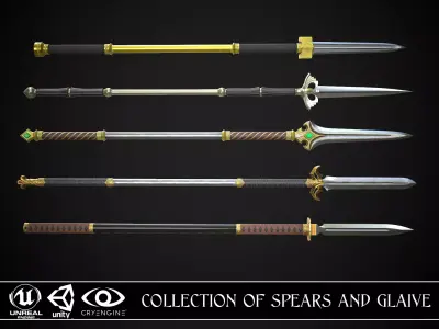 Collection of Spears and Glaive 3D Model Pack