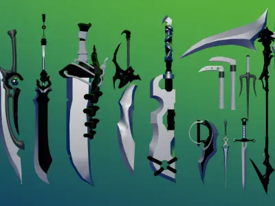 100 Fantasy Weapons Basemesh Pack V5 Low-poly 3D model