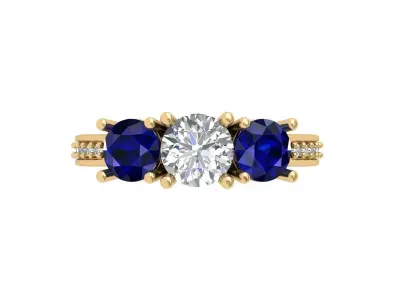 Solitair 3 Stone Ring 3D print model 3