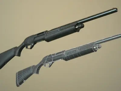 Black Shotgun Low-poly 3D model