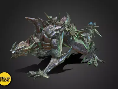 Fantasy Creature - Combat Dinosaur Low-poly 3D model