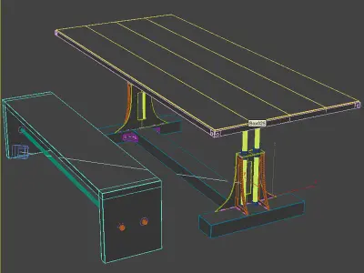 Post Industrial table and bench 3D model