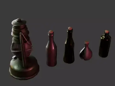 PBR Vintage Oil Lantern Bottles - Game Ready Low Poly 3D Model Low-poly 3D model