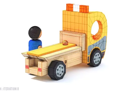 Toy Wood tow truck and character Camion et personnage en bois Low-poly 3D model