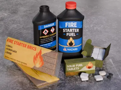 Low Poly Fire Starter Fuel Pack - Game Ready Survival Props