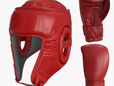 3D Boxing Gloves Head Guard Collection Low-poly 3D model