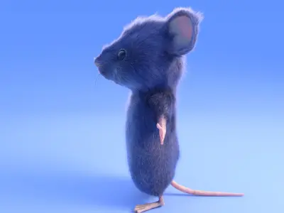 Mouse - Cartoon style - Grey fur - rigged 3D model
