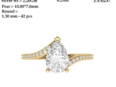 Pear Solitaire Ring 3D print model 2