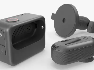 Portable Action Cam with Touch Display on Stand Black 3D model