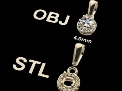 Dainty Diamond Halo Cushion Pendant With Bell 4mm 3D print model