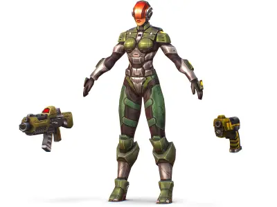 Cartoon Sci-Fi Cyborg Drone Trooper Soldier Low-poly 3D model get