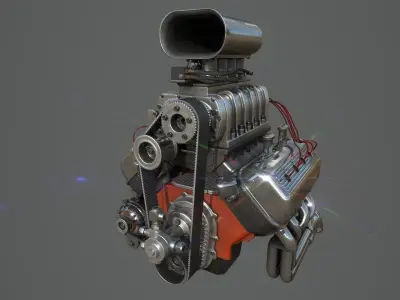 Hemi gasser V8 engine Low-poly 3D model