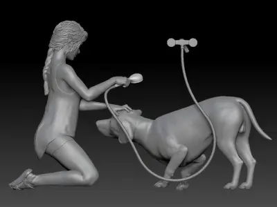 DOG AND GIRL TAKE A SHOWER 1 3D print model