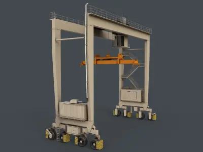 PBR Rubber Tyred Gantry Crane RTG V2 - White Low-poly 3D model