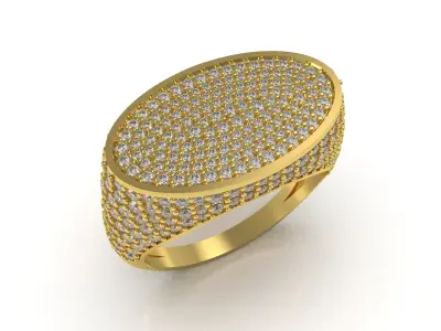 Antique Oval Signet Half Way Diamond Ring 3D print model