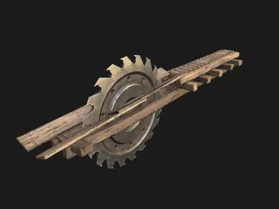 Medieval Sawmill Mechanism Low-poly 3D model