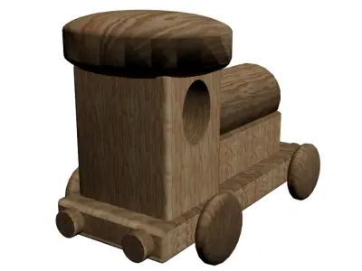 Wooden Toy Train Low-poly 3D model 2