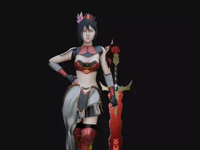 Crimson Sword Low Poly 2720 Tri Count Low-poly 3D model