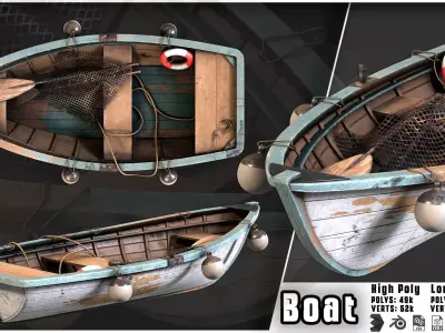 Old Paddle Boat Low-poly 3D model