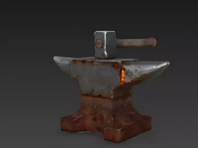 The Forge Master Realistic Rusty Anvil And Hammer 3D Model Low-poly 3D model