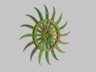 Decorative Farm Industrial Rusted Spiked Rotary Hoe Wheel Low-poly 3D model